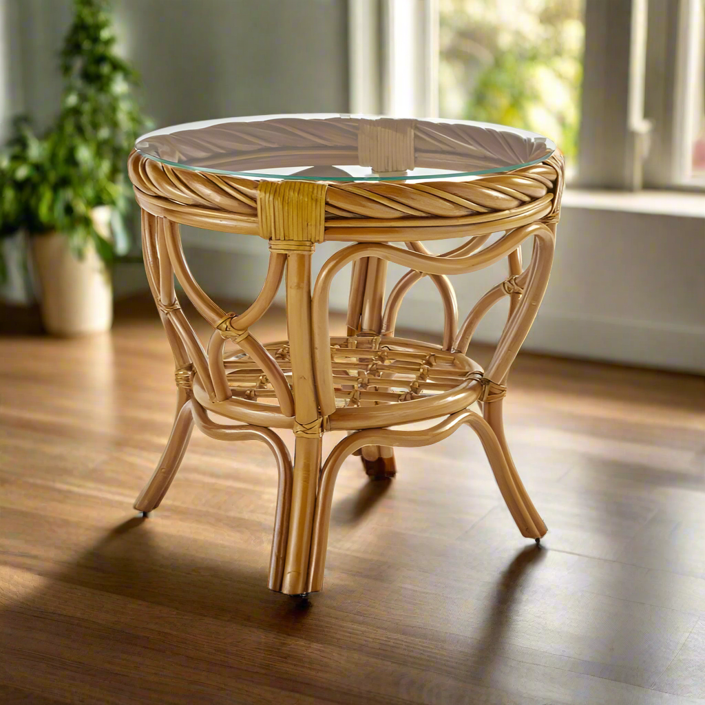 South Sea Rattan New Twist Rattan Indoor Round End Table