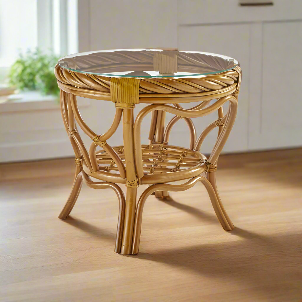 South Sea Rattan New Twist Rattan Indoor Round End Table