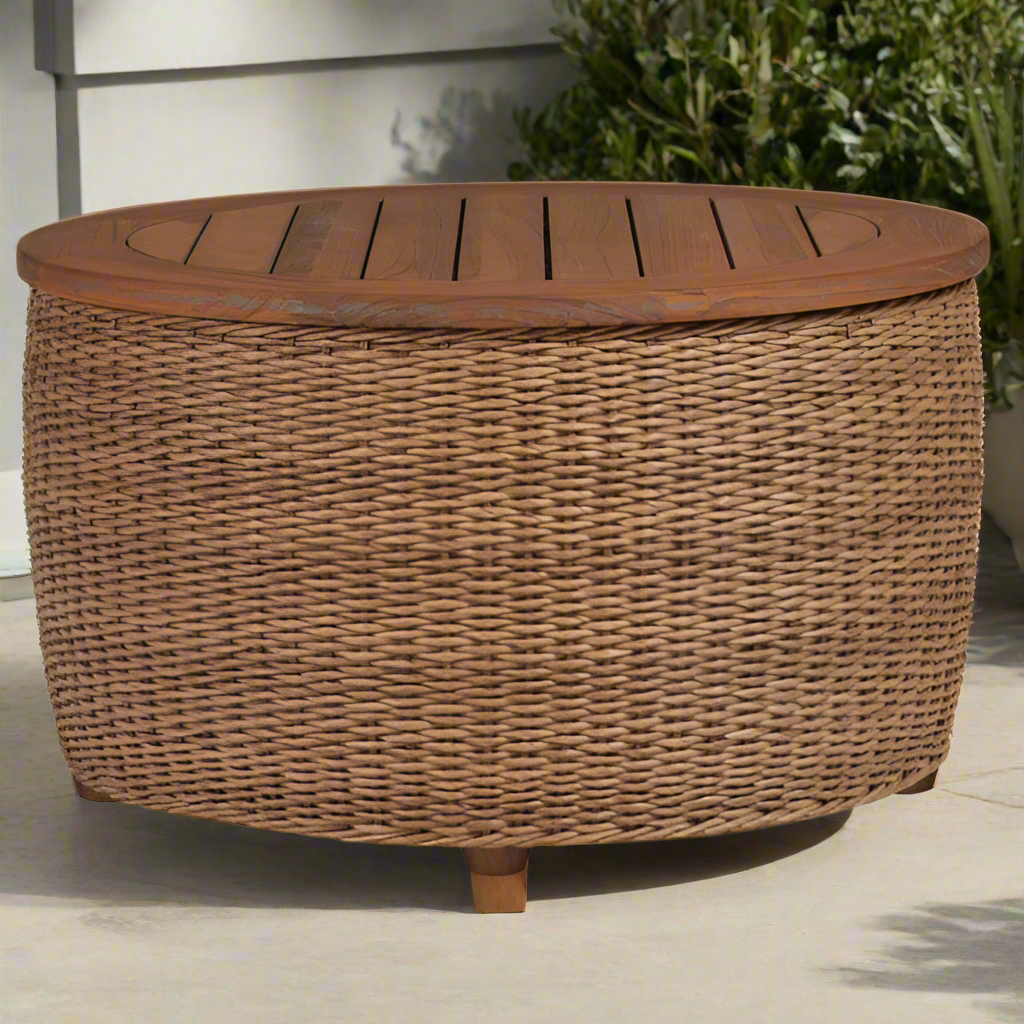 Lloyd Flanders Tobago Woven Vinyl & Teak Outdoor 36" Round Cocktail Table