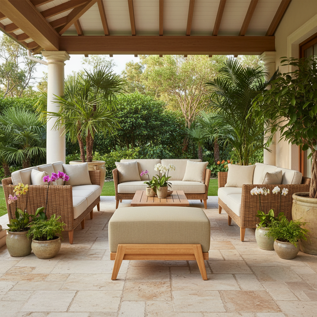 Lloyd Flanders Alpine Teak Outdoor Ottoman