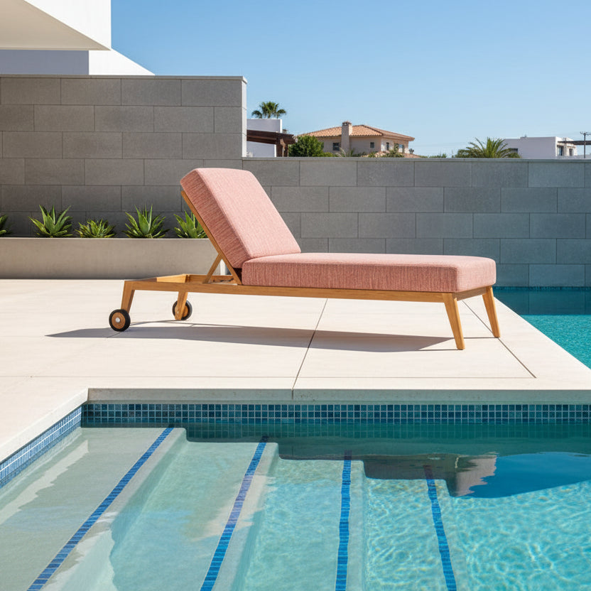 Lloyd Flanders Alpine Teak Outdoor Pool Chaise Lounge