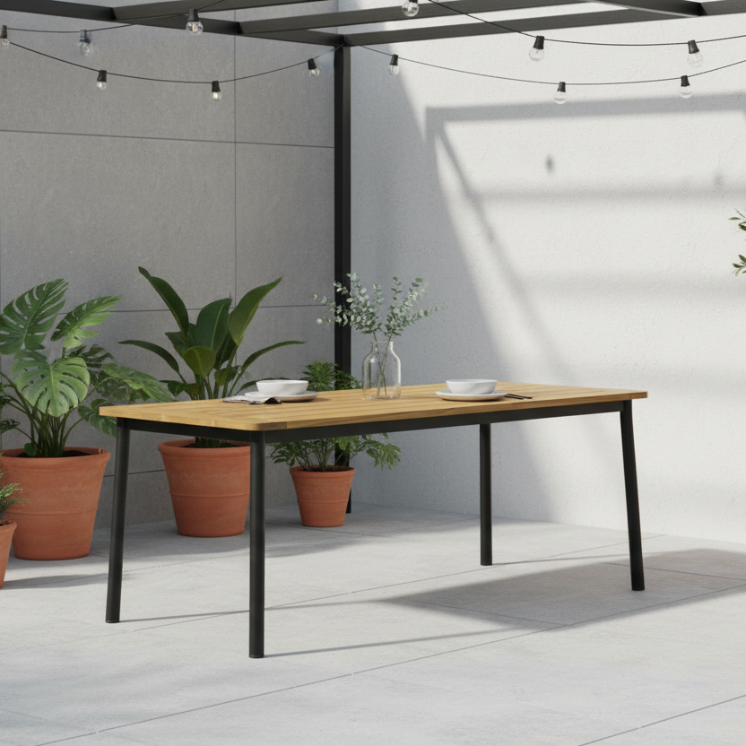 Alfresco Home Meridian Teak Outdoor Dining Table 71″ Rectangular with Umbrella Hole