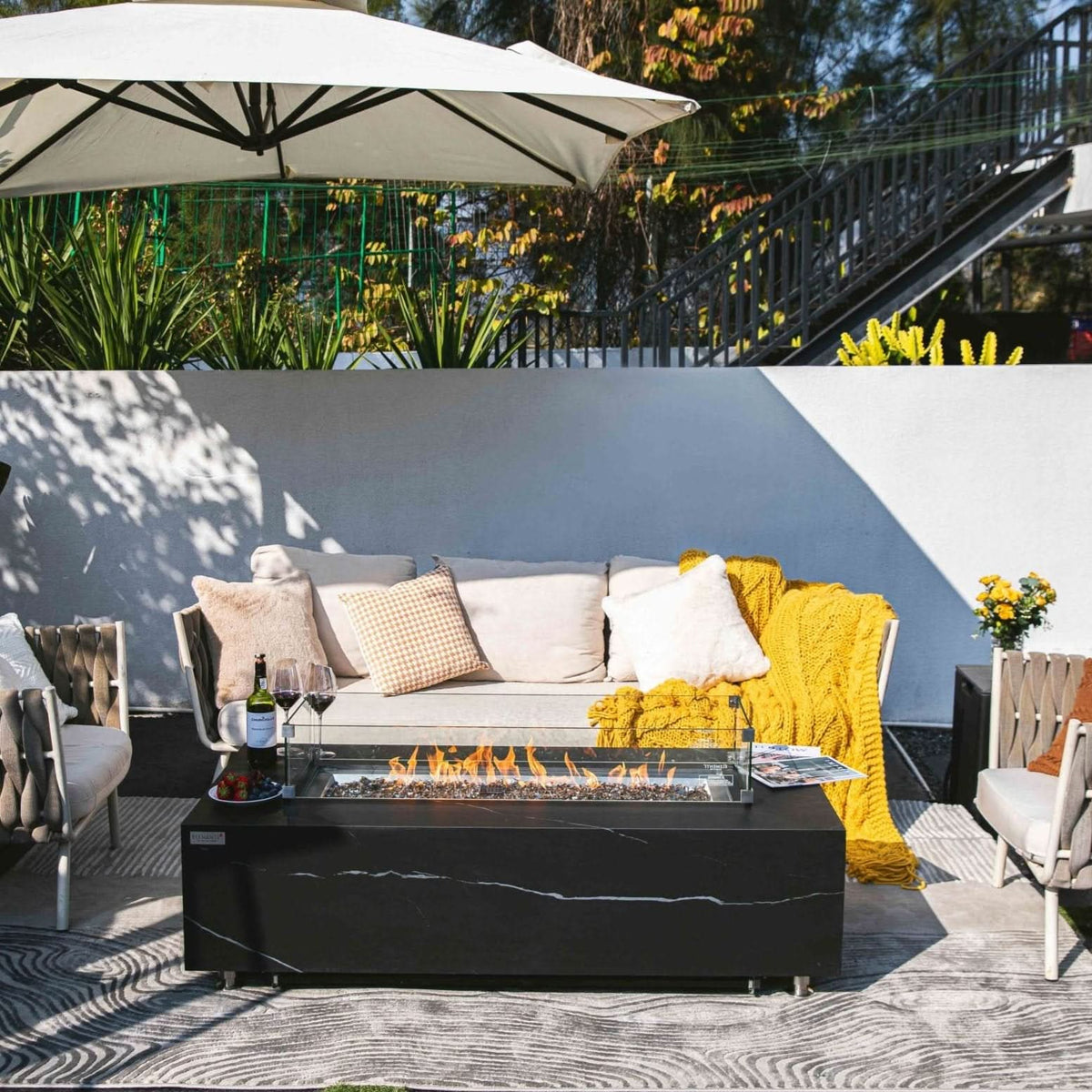 Elementi Plus Varna Marble Porcelain Outdoor Fire Pit Table