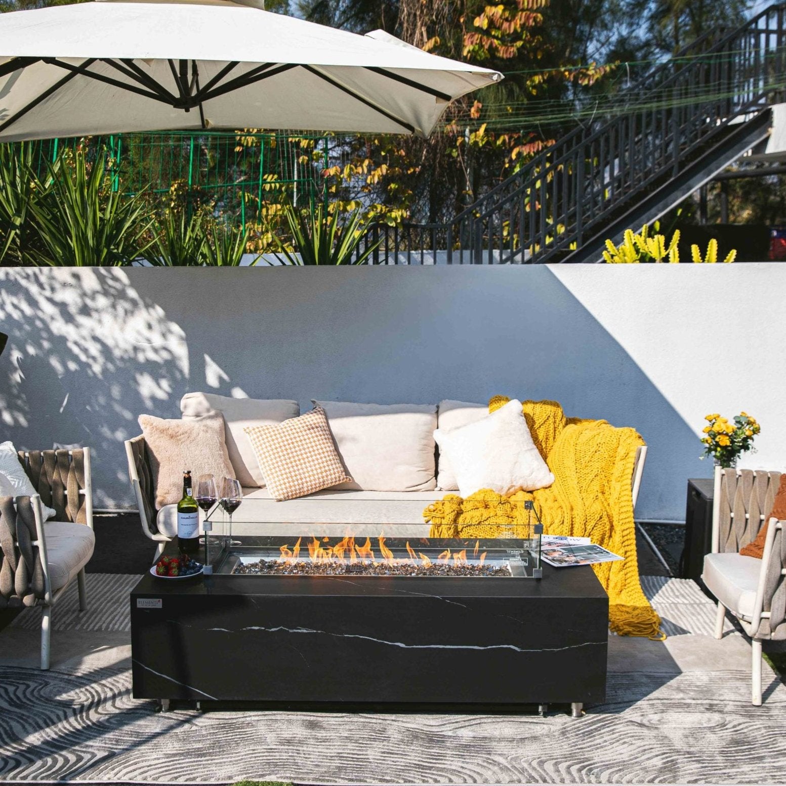 Elementi Plus Varna Marble Porcelain Fire Pit Table