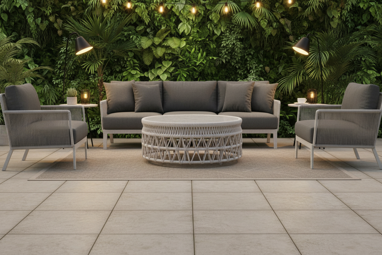 Sunset West Dana Rope Aluminum Outdoor Coffee Table with Honed Carrara Marble Top