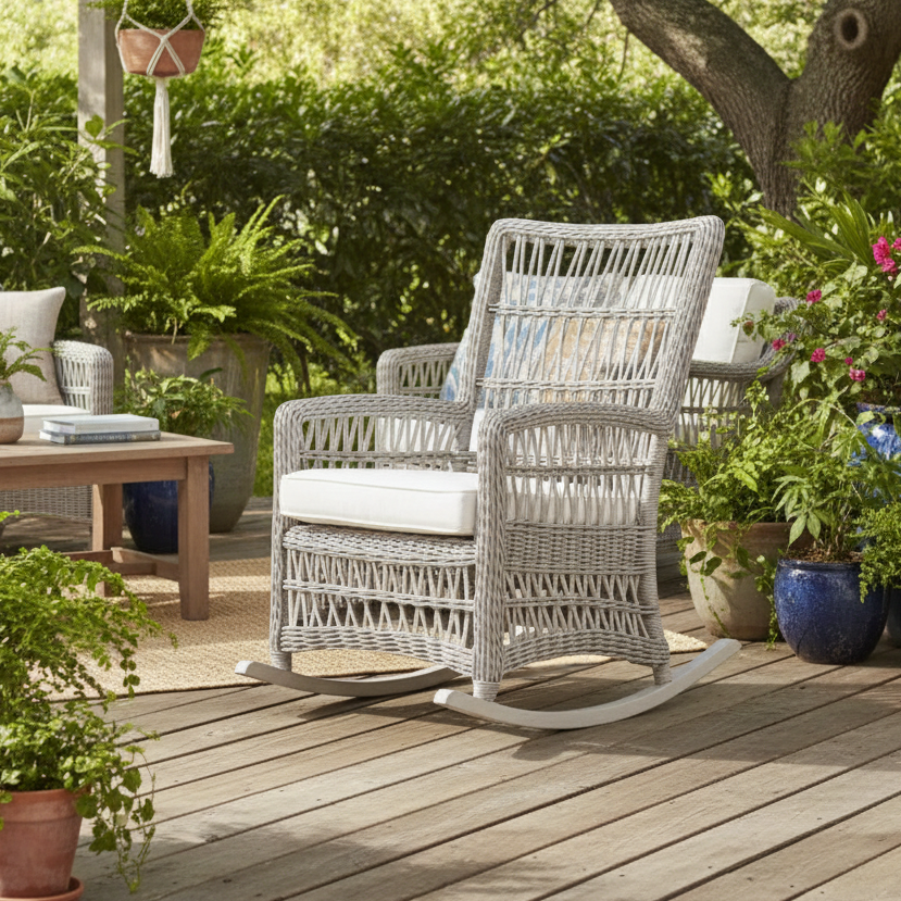 Lloyd Flanders Mackinac Woven Vinyl Outdoor High Back Porch Rocker