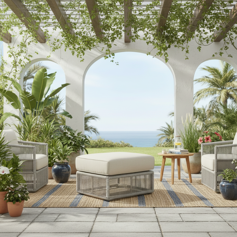 Sunset West Miami Rope Aluminum Outdoor Ottoman