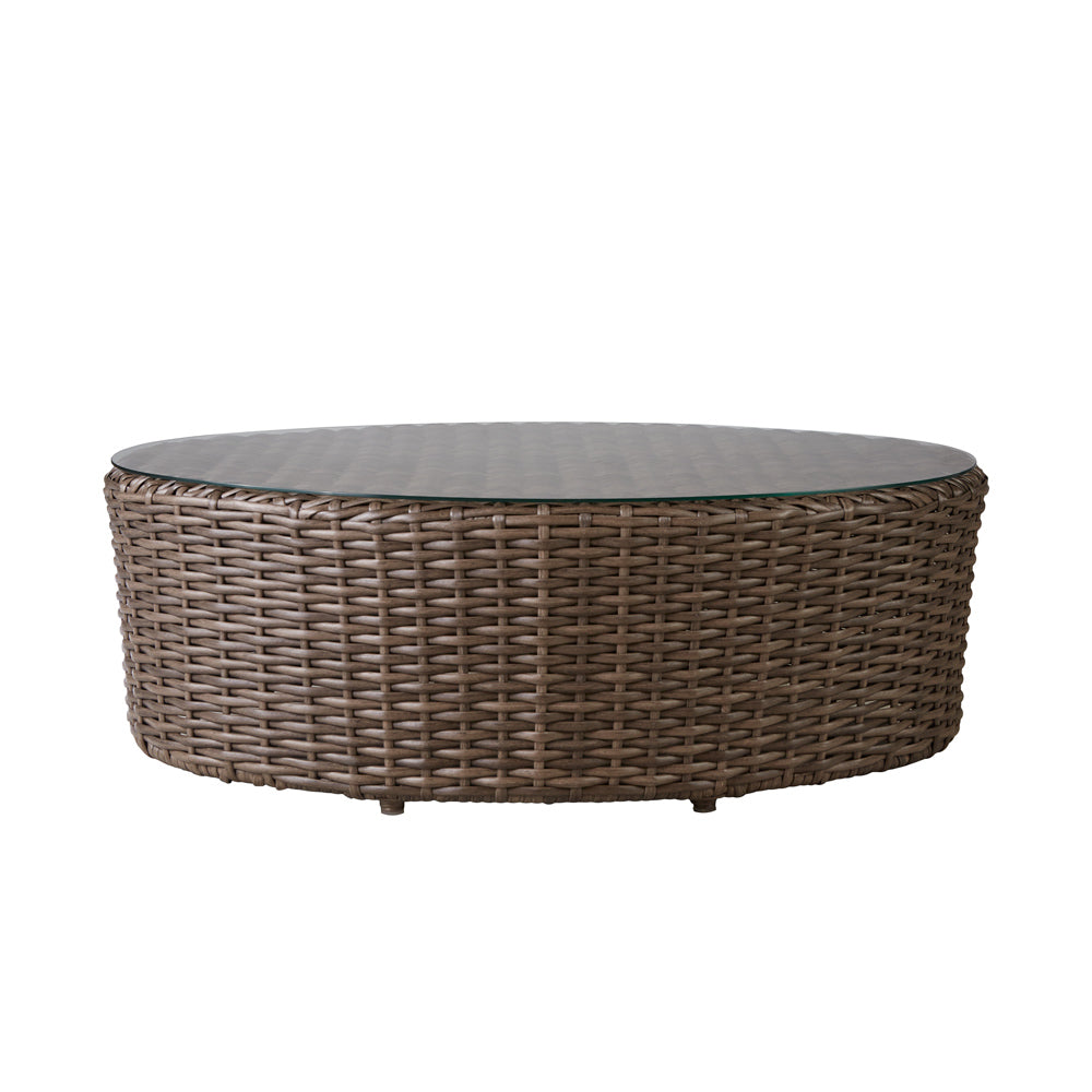 Lloyd Flanders Largo Woven Vinyl Outdoor 48" Oval Cocktail Table With Glass