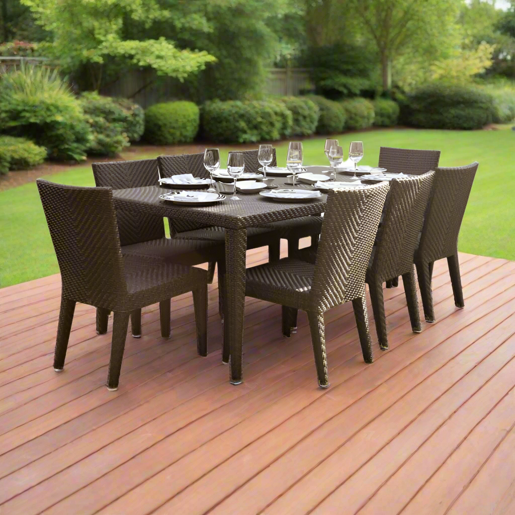 Hospitality Rattan Atlantis 9-Piece Rectangular Dining Side Chair Set with Cushions