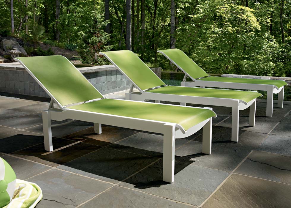 Telescope Casual Leeward MGP Sling Outdoor Lay-Flat Stacking Armless Long Frame Chaise with Wheels
