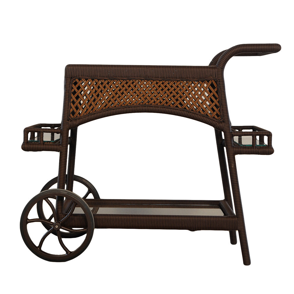 Lloyd Flanders Grand Traverse Wicker Outdoor Bar Cart with Lay-On Glass