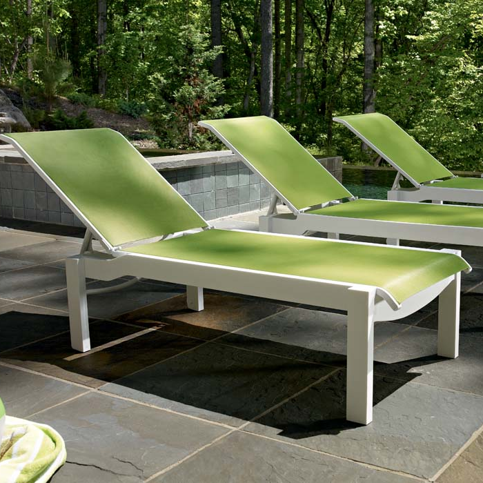 Telescope Casual Leeward MGP Sling Lay-Flat Stacking Armless Chaise w/ Wheels