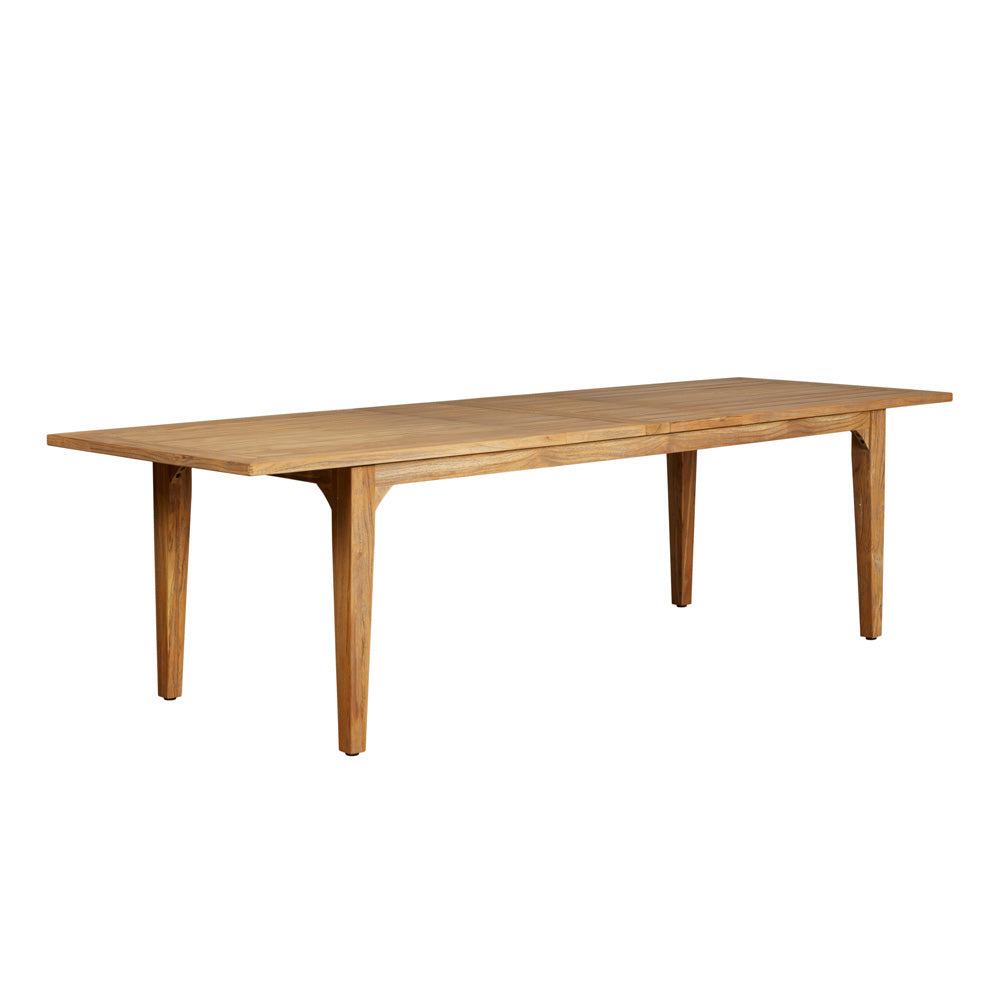Lloyd Flanders Teak Outdoor 86–110" Double Butterfly Leaf Umbrella Dining Table