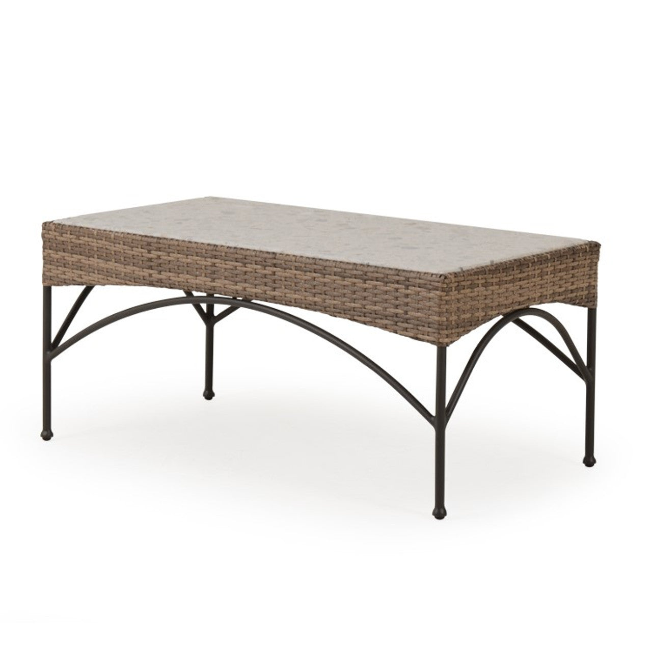 Leaders Furniture Garden Terrace Outdoor Rectangle Wicker Cocktail Table with Stone Top