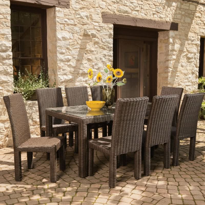 Lloyd Flanders Mesa Woven Vinyl Outdoor 72" Rectangular Umbrella Dining Table
