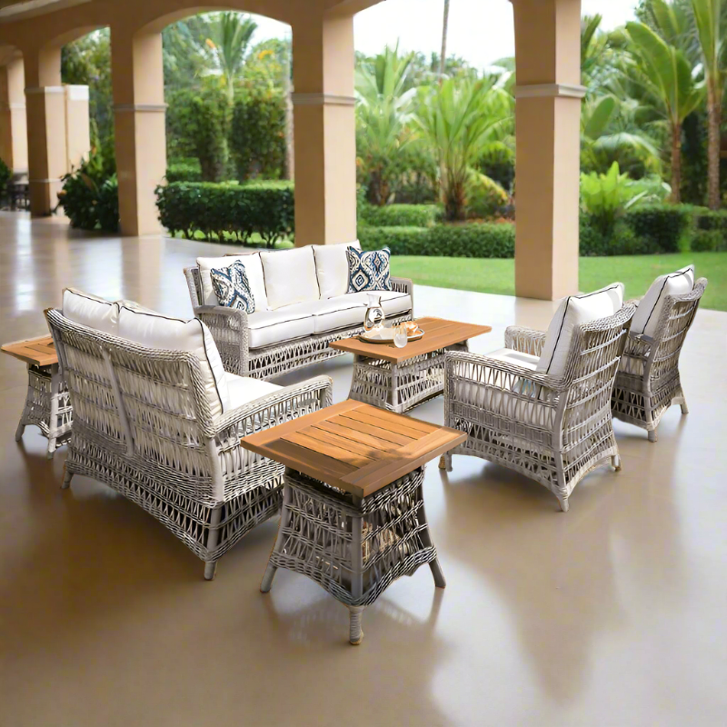 Lloyd Flanders Mackinac Woven Vinyl Outdoor 7-Person Conversation Set