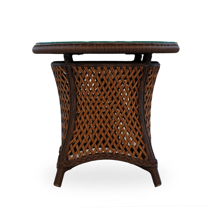 Lloyd Flanders Grand Traverse Wicker Outdoor 24" Round End Table with Lay‑On Glass