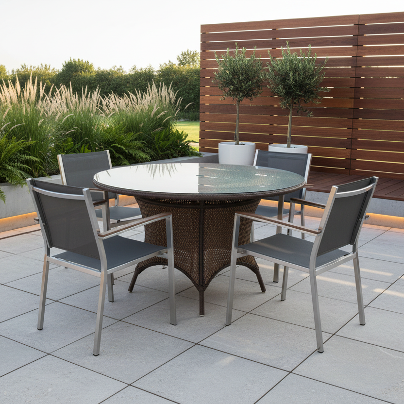 Lloyd Flanders Grand Traverse Wicker Outdoor 48" Round Umbrella Dining Table with Lay-On Glass