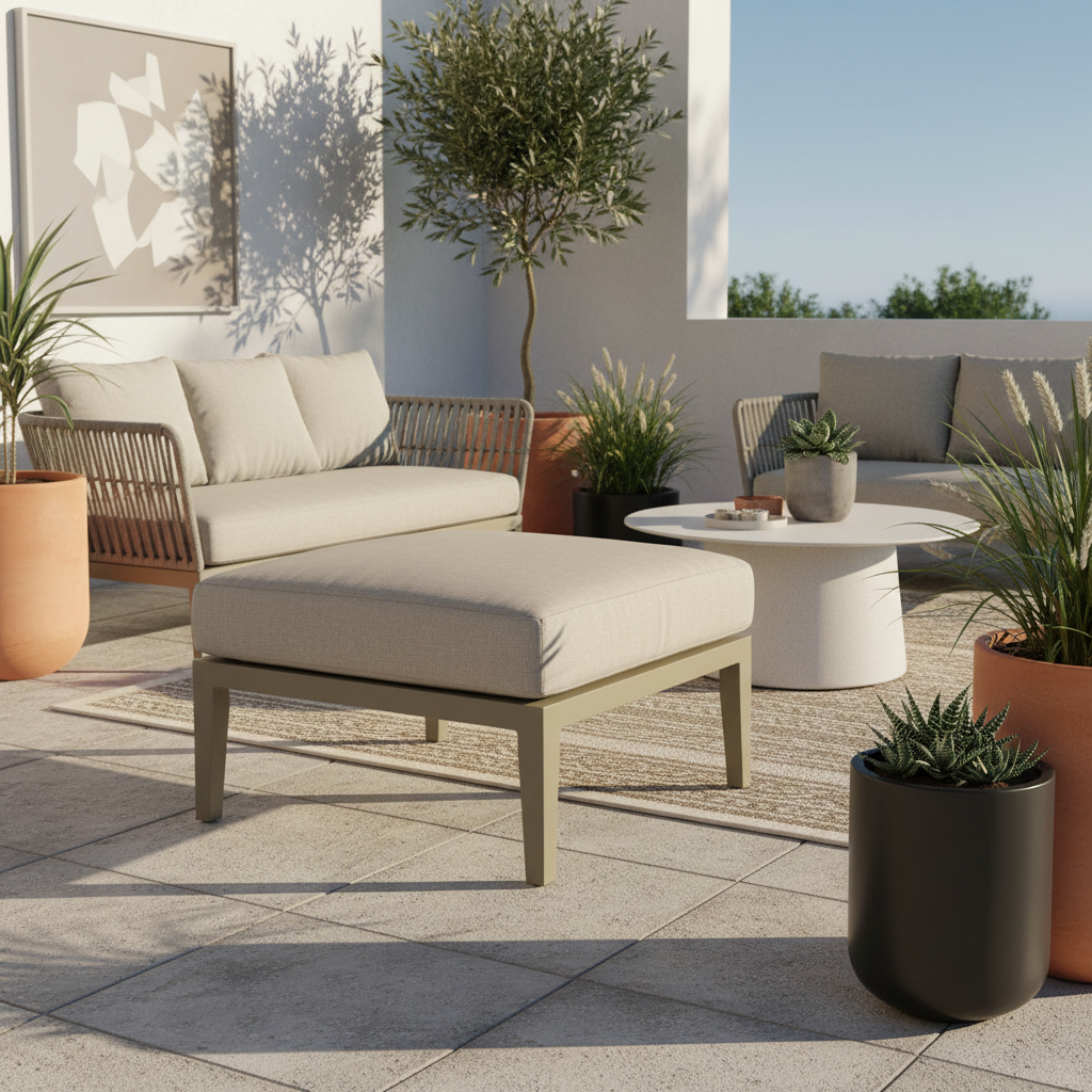 South Sea Rattan Nicole Greystone Aluminum Cushion Outdoor Patio Ottoman