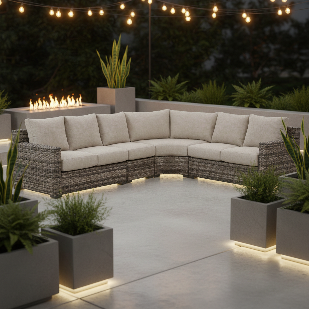 South Sea Rattan New Java Resin Wicker 7-Person Outdoor Wedge Corner Sectional Living Set