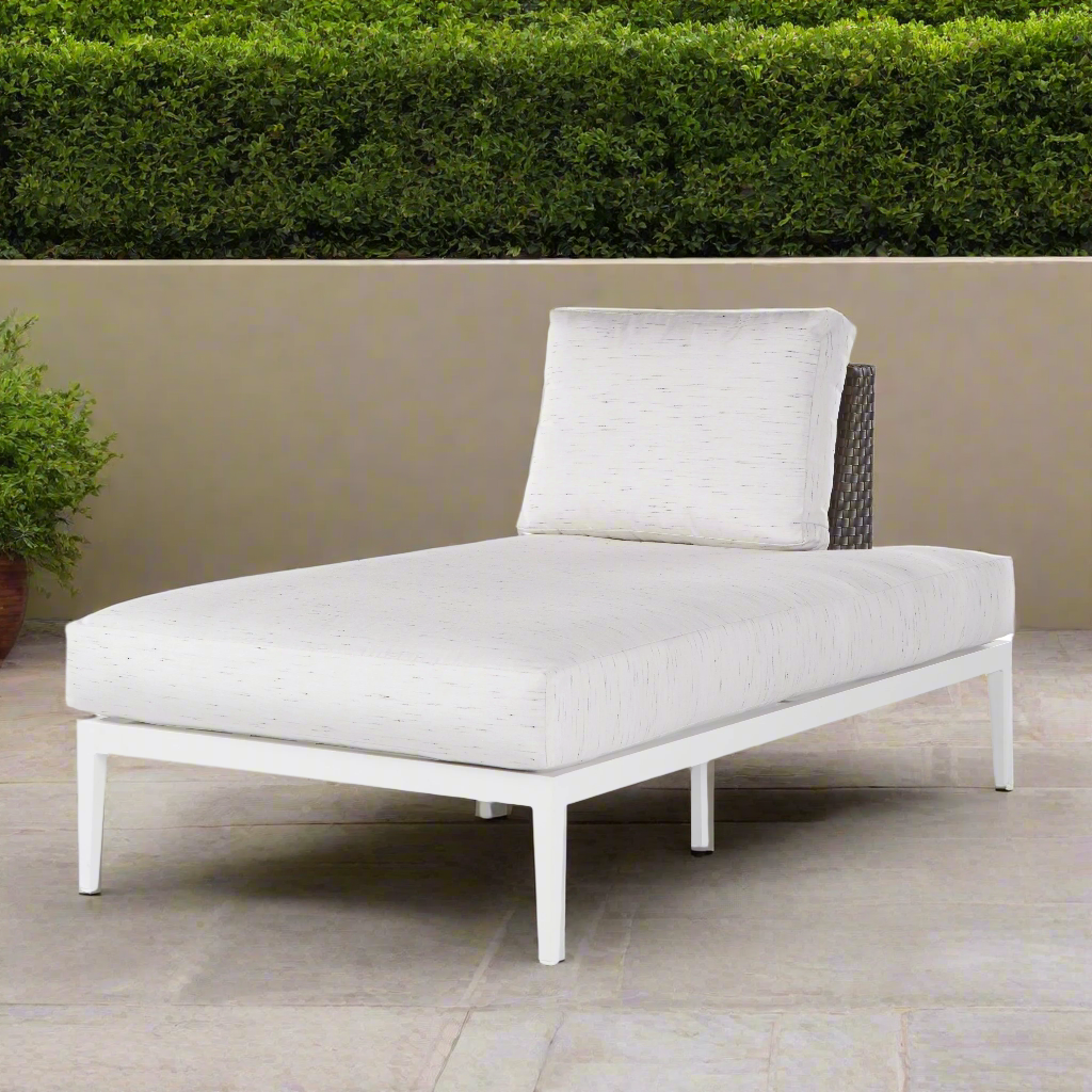 South Sea Rattan Stevie Wicker Chaise Lounge With Right Side Facing Wraparound Cushion