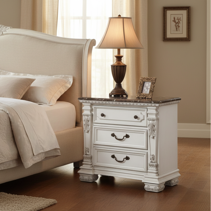 Oasis Home Bianca Marble Top Nightstand