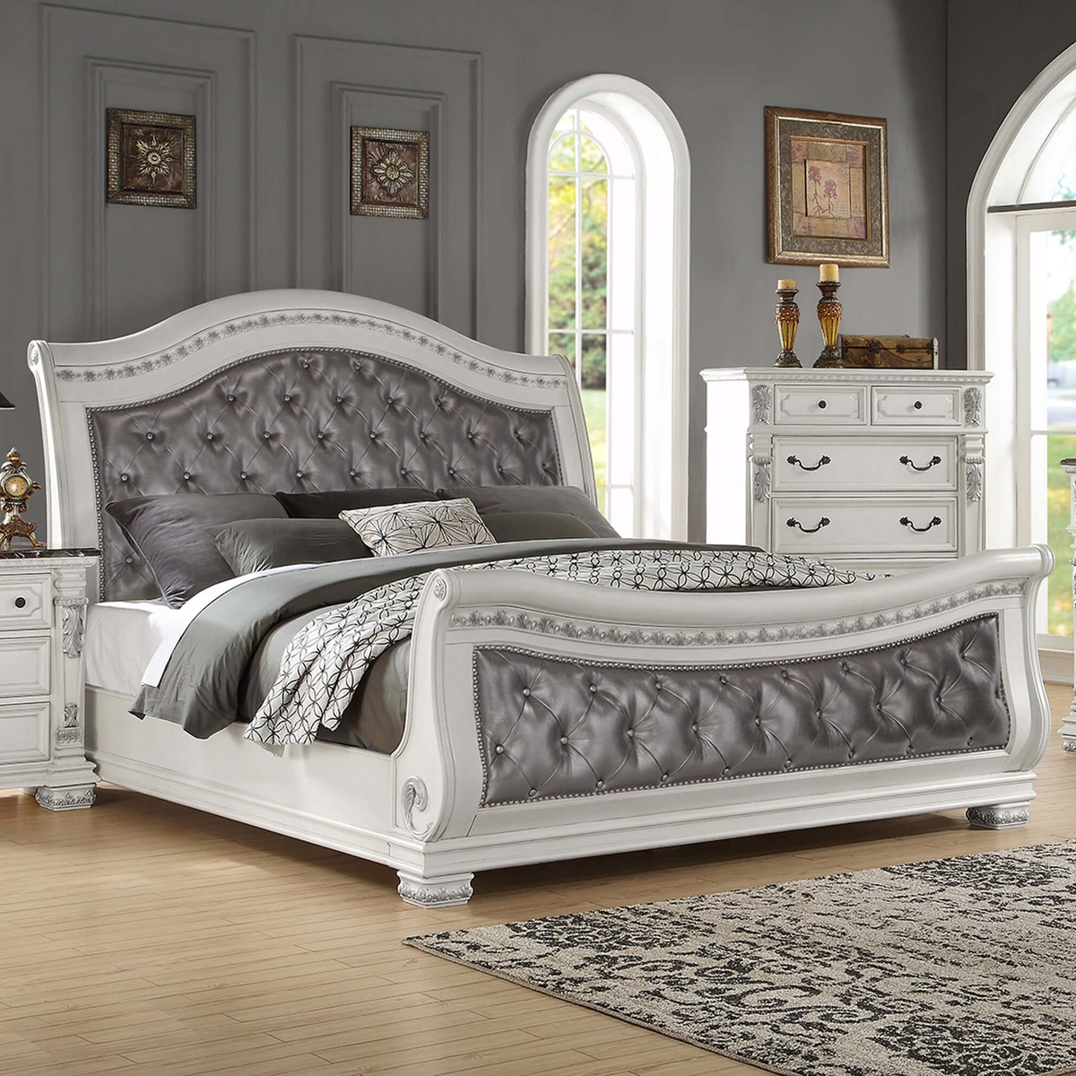 Oasis Home Bianca Upholstered Queen Sleigh Bed