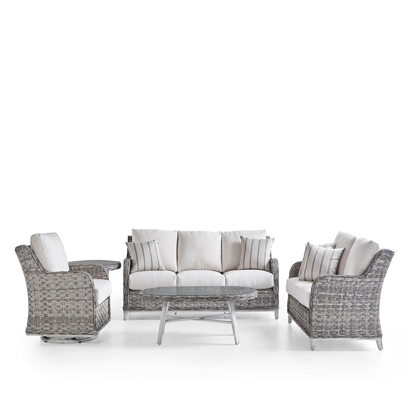 South Sea Rattan Grand Isle Resin Wicker 5 Piece Outdoor Sectional Sofa Living Set