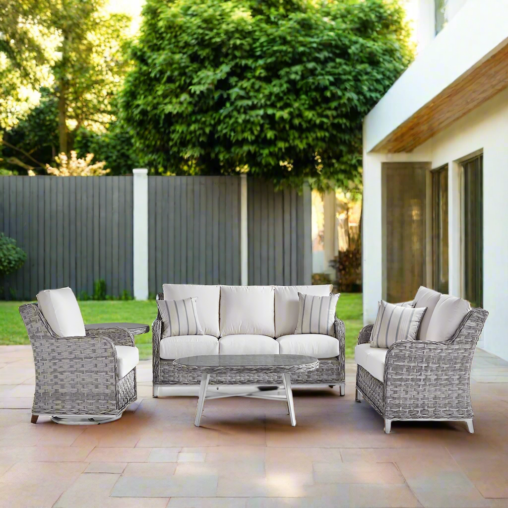 South Sea Rattan Grand Isle Resin Wicker 5 Piece Outdoor Sectional Sofa Living Set