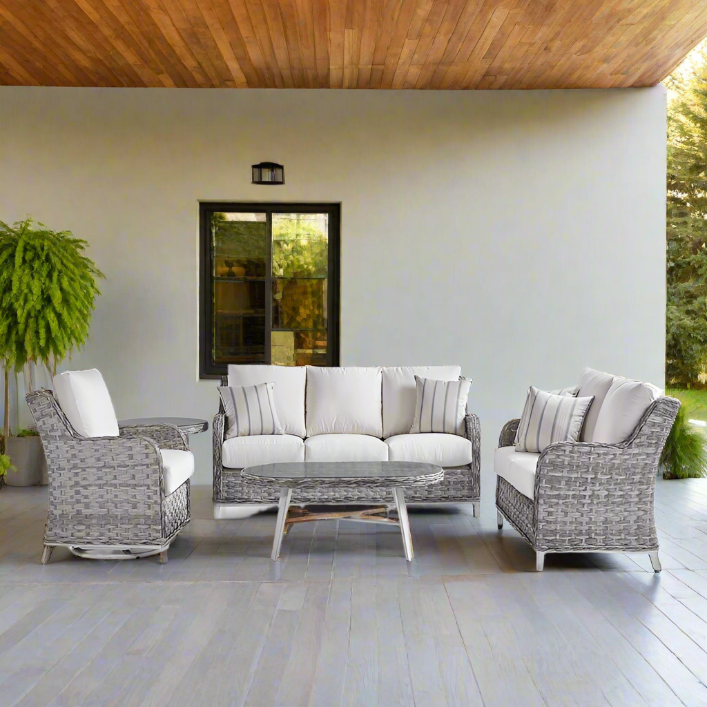 South Sea Rattan Grand Isle Resin Wicker 5 Piece Outdoor Patio Set With Glider