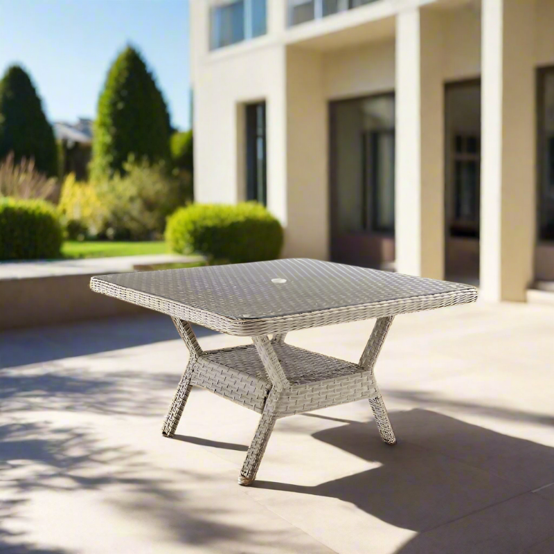 South Sea Rattan Mayfair Wicker Outdoor Glass Top Dining Chat Table