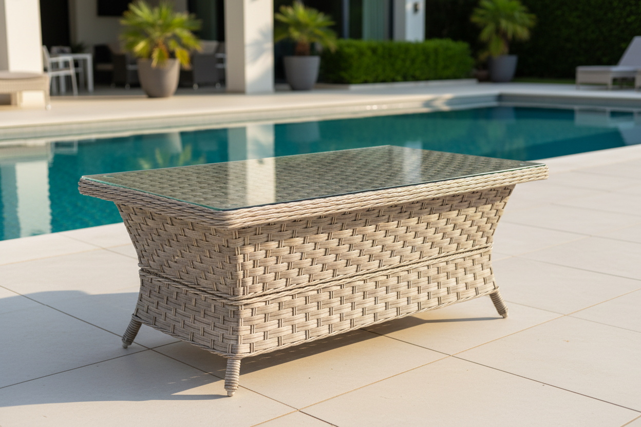 South Sea Rattan Mayfair Wicker Outdoor Coffee Table with Glass Top
