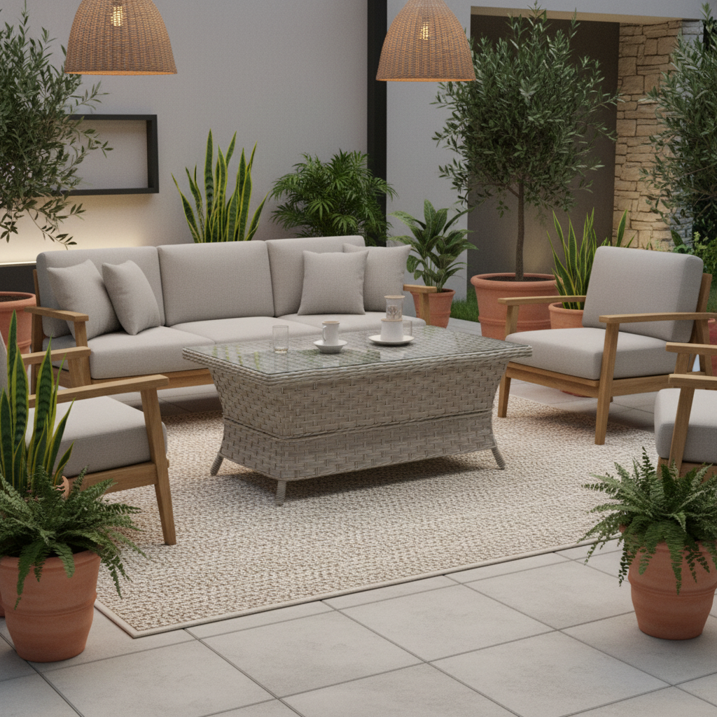South Sea Rattan Mayfair Wicker Outdoor Coffee Table with Glass Top