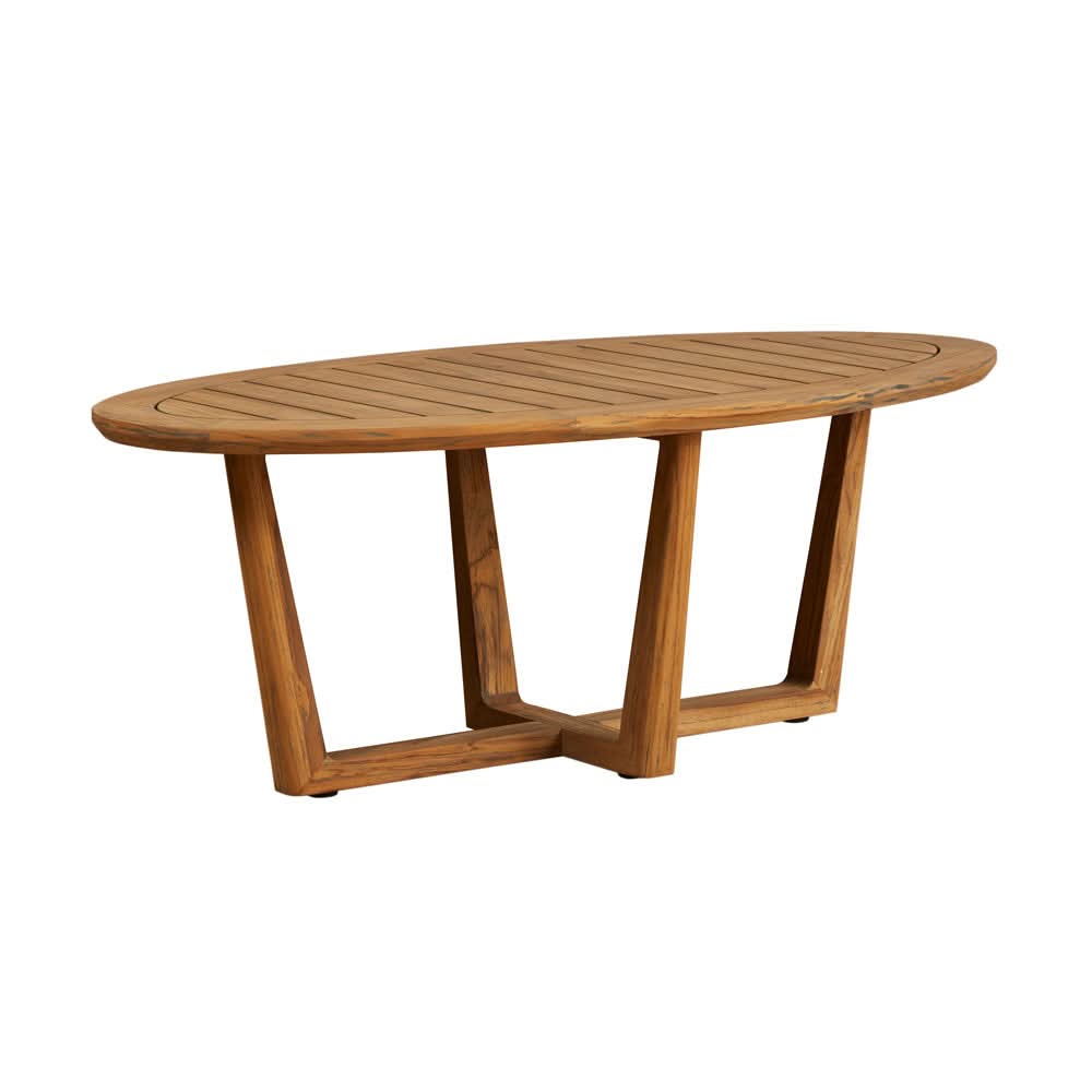 Lloyd Flanders Teak Outdoor 48" Oval Sled Base Cocktail Table