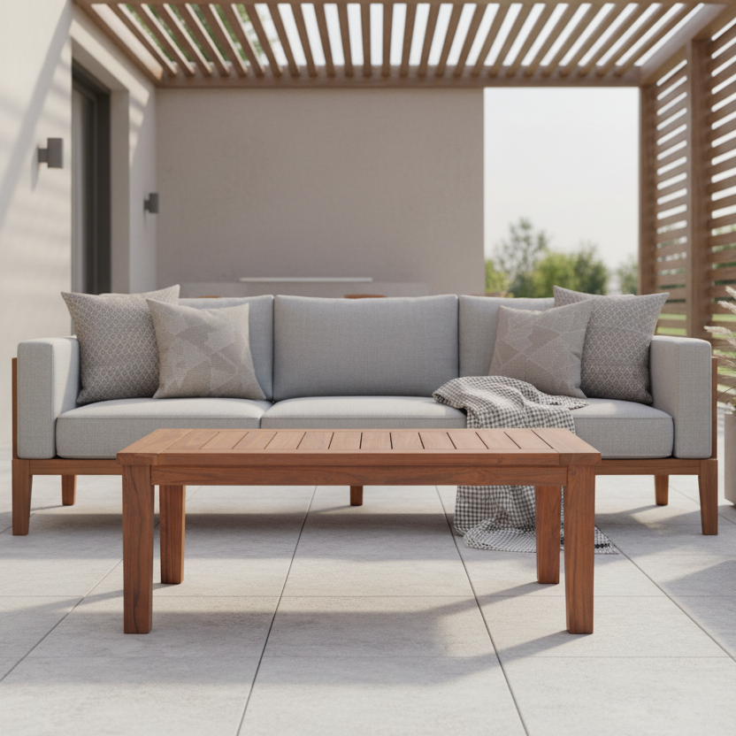 Lloyd Flanders Teak Outdoor 45" Rectangular Tapered Leg Cocktail Table