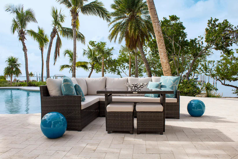 Hospitality Rattan Spectrum Wicker Outdoor 6-Person Sectional Lounge Set with Cushions