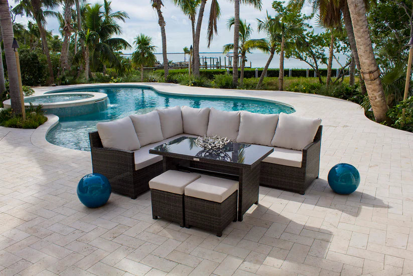 Hospitality Rattan Spectrum Wicker Outdoor 6-Person Sectional Lounge Set with Cushions