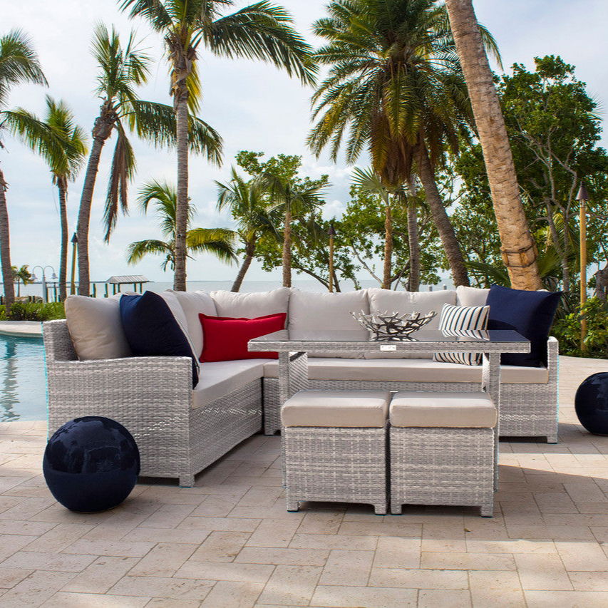 Hospitality Rattan Athens 5 PC Sectional Dining Set with Cushions