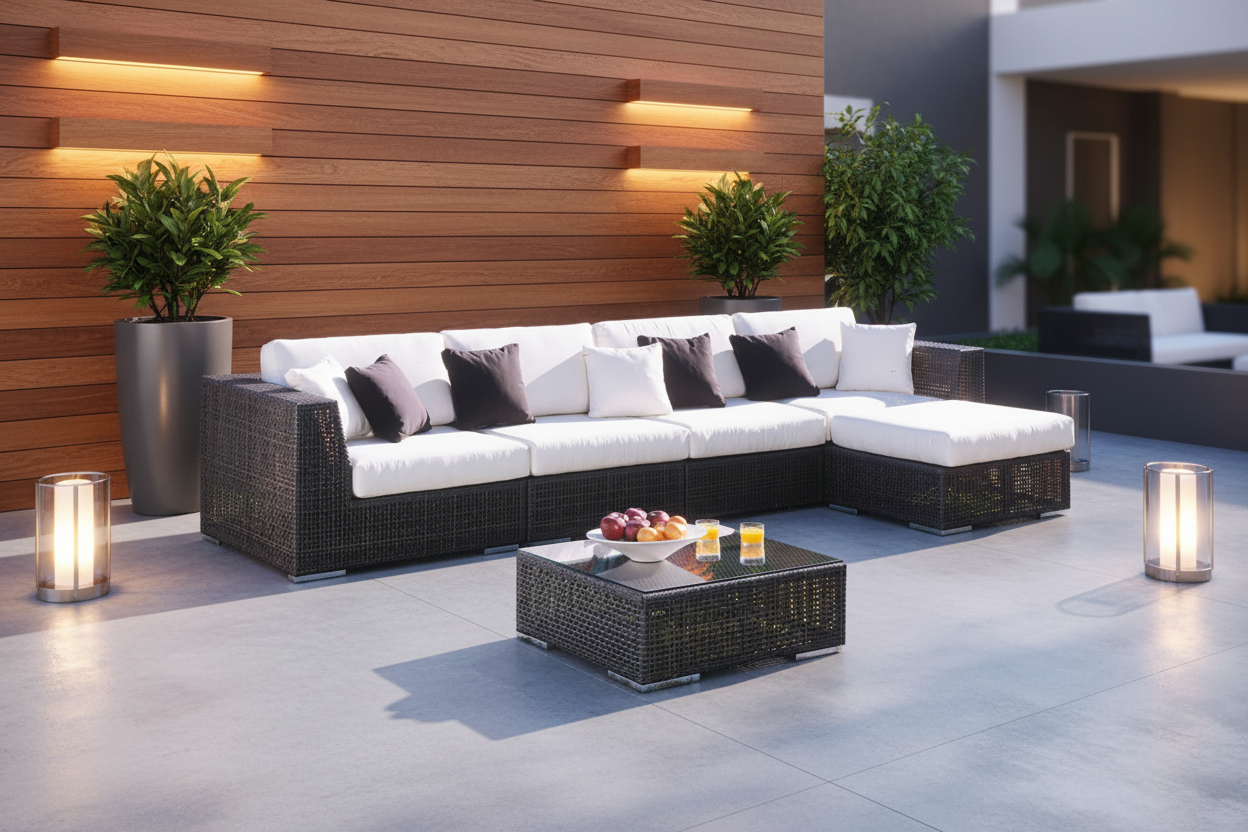 Hospitality Rattan Atlantis Wicker Outdoor 4-Person Modular Sectional Set