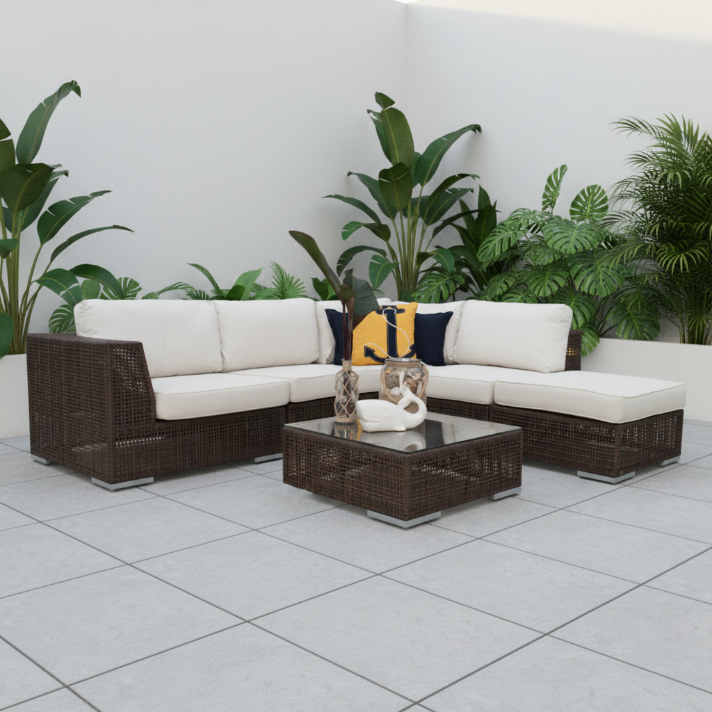 Hospitality Rattan Atlantis Wicker Outdoor 4-Person Modular Sectional Set
