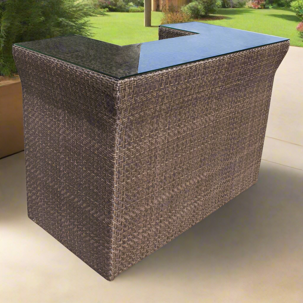 Hospitality Rattan Atlantis Wicker Outdoor Bar with Glass Top