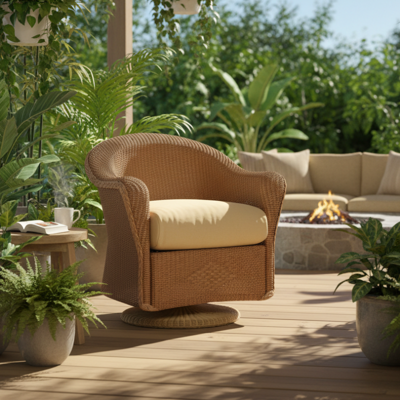 Lloyd Flanders Reflections Wicker Outdoor Swivel Rocker Dining Armchair