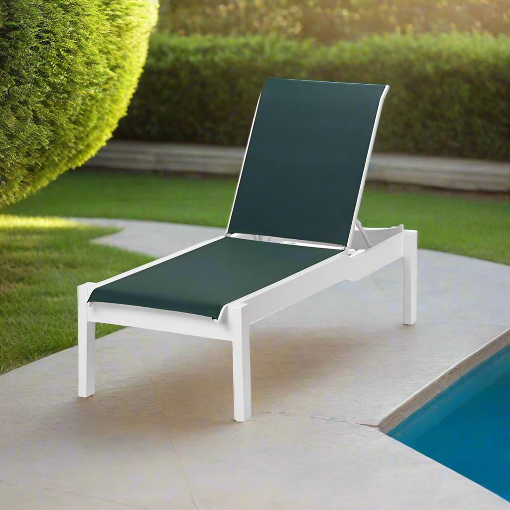 Telescope Casual Leeward MGP Sling Lay-Flat Stacking Armless Long Frame Chaise w/ Wheels