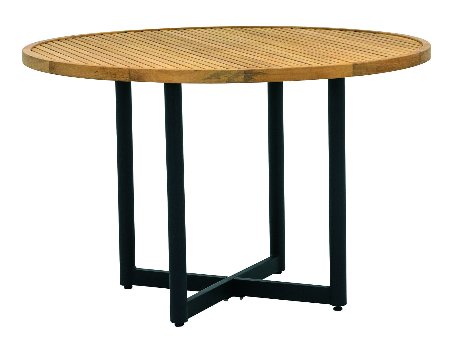 Alfresco Home Jakarta Teak Aluminum Outdoor 47" Round Dining Table with Umbrella Hole