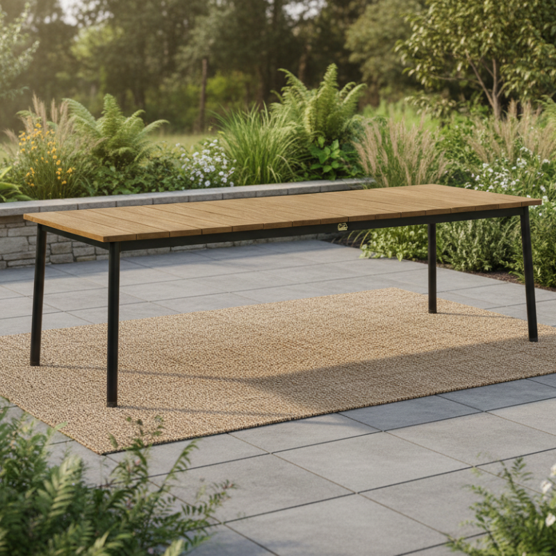 Alfresco Equator 95" Teak Outdoor Rectangular Dining Table with Umbrella Hole