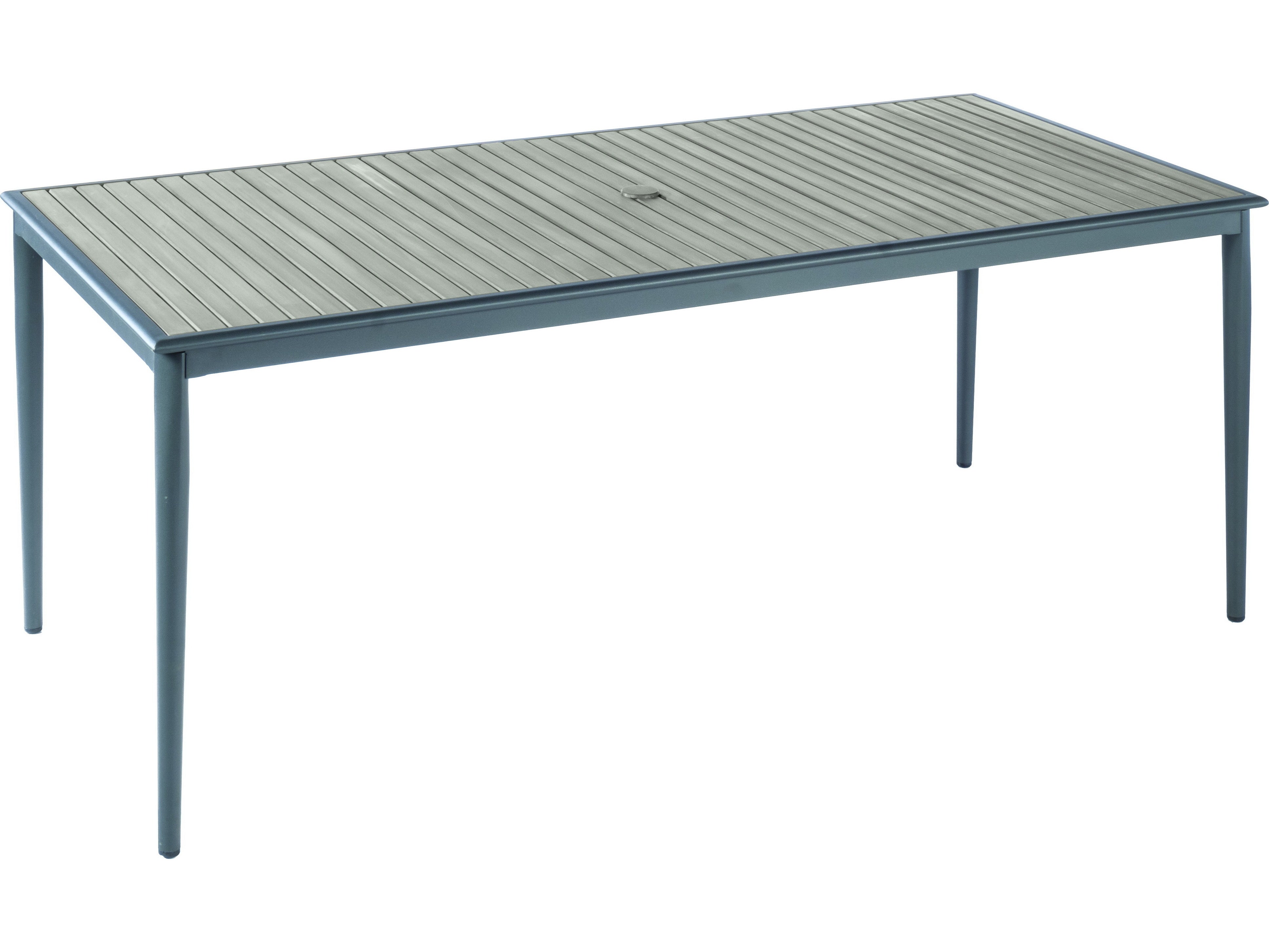 Alfresco Home Oden Dark Grey Polywood 78''L x 36.25''W Rectangular Dining Table with Umbrella Hole