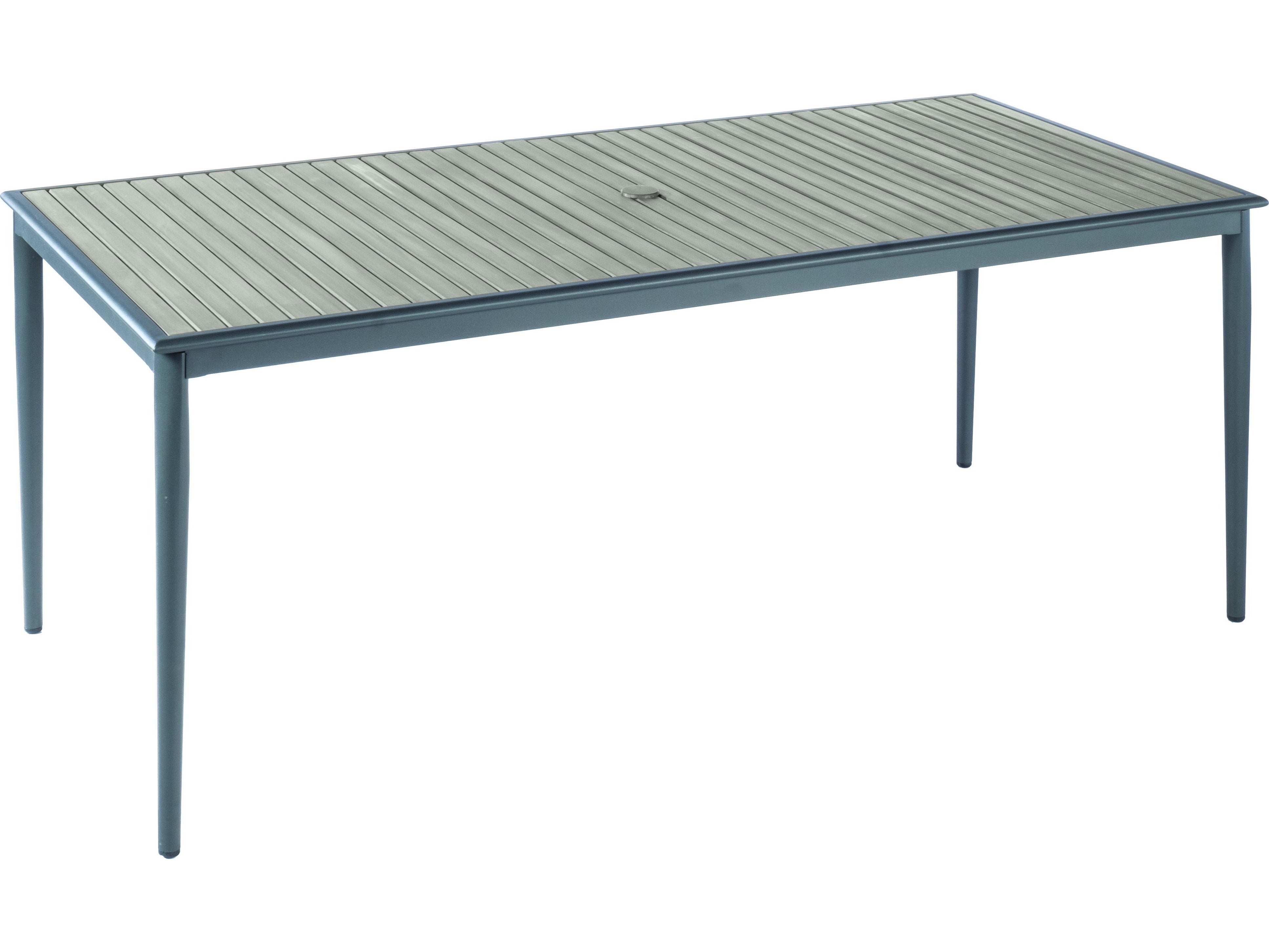 Alfresco Home Oden Dark Gray All-Weather HDPE Outdoor Rectangular Dining Table with Umbrella Hole