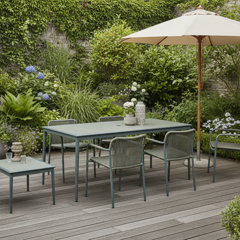 Alfresco Home Oden Dark Gray All-Weather HDPE Outdoor Rectangular Dining Table with Umbrella Hole