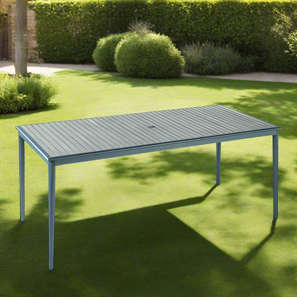 Alfresco Home Oden Dark Gray All-Weather HDPE Rectangular Dining Table with Umbrella Hole