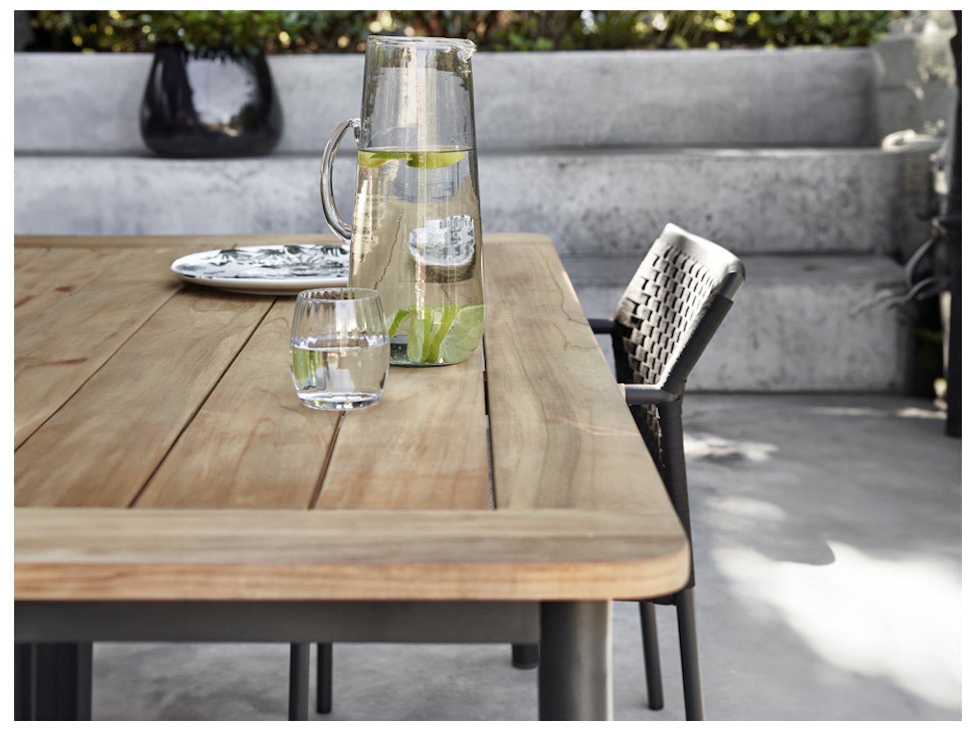 Alfresco Home Meridian Teak Outdoor Dining Table 71″ Rectangular with Umbrella Hole